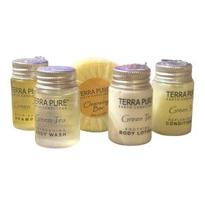 Terra Pure Green Tea Travel Set: Shampoo Conditioner Body Wash Lotion & Cleansin